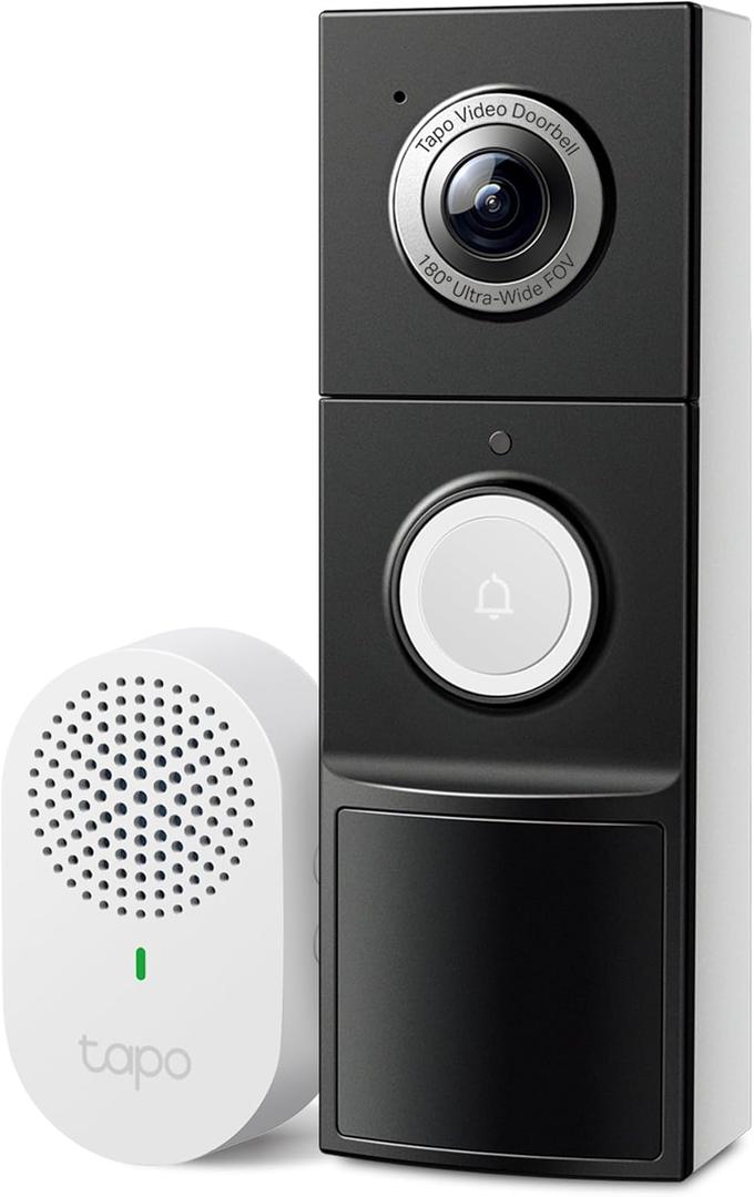Tapo 2K+ Wired or Battery Powered Smart Video Doorbell with Chime - 180 Field of View, Person/Vehicle/Package Detection, Ring Call, 2-Way Audio, Subscription-Free Local Storage or Optional Cloud,D225