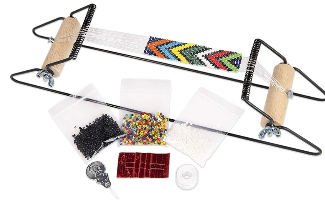 The Beadsmith Metal Bead Loom Kit, Includes Loom (12.5" x 2.5" x 3"), Thread, Needles, and 18 Grams Glass Beads for Bracelets, Necklaces, Belts, and More