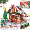 Christmas Gingerbread House Building Block for Girls Age 12+ with LED Lights, Christmas Village House Blocks Set with Christmas Tree and Train, Perfect Xmas Holiday for Adults, 1288Pcs (Red)
