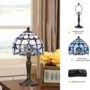 TL0006 Small Tiffany Lamp Baroque Design Handcrafted Stained Glass Table Lamp for Small Space Bedroom Bedside Nightstand Home Office, 8" W x 14.25" H, LED Bulb Included (Blue Baroque)