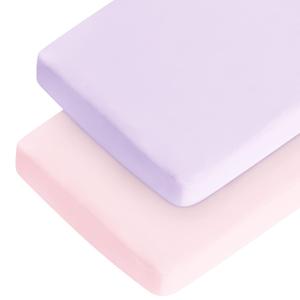 Crib Sheets Girl, 2 Pack Baby Sheets for Standard Crib Mattress & Toddler Bed Mattress, Snug Fit Breathable Soft Fitted Crib Sheet, Pink & Violet