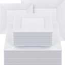 Goodluck 100 Pack Square Plastic Plates, Heavy Duty 50 Dinner Plates 9.5" and 50 Dessert Plates 6.5", Fancy Disposable Plates for Wedding, Holiday Party, Birthday, White