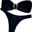 QJQ Women's Bandeau Swimsuits Strapless Tie Back Bikini Sets High Cut Cheeky 2 Piece Bathing Suit Swimwear (Black)