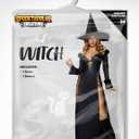 Spooktacular Creations 2 Pcs Witch Costume Women, Halloween Costume 2025 with Witch Dress Hat Accessory for Halloween Cosplay (Black, L)