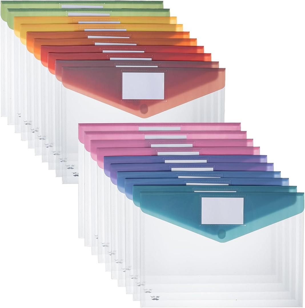 Mr. Pen- Clear Plastic Envelopes File Folders, 20 Pack, A4, Letter Size, Colorful Flaps, Clear Folders for Documents Plastic Poly Envelopes with Label for School, Home, Work, Office, Organizer (Multiple Colors)