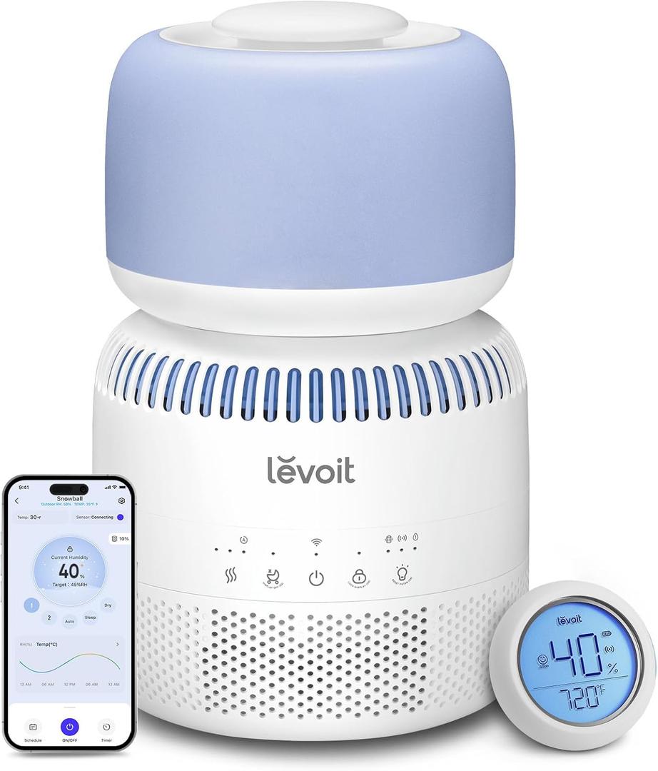 LEVOIT Humidifiers for Bedroom Baby, Sprout Evaporative with Dual Filters for Air & Water, Separate Sensor, Adjustable No Blue Nightlight, Auto Dry, Smart Control & Alexa, Auto Mode, 3.8L Tank for 36H (White)
