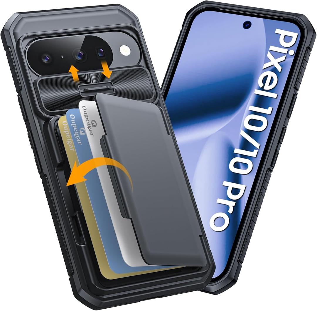 oupeigar for Google Pixel 10 Pro Case with Card Holder & RFID Blocking & Sliding Camera Cover & Kickstand Non-Slip Full-Body Shockproof Wallet Phone Case for Pixel 10 Pro (Black)