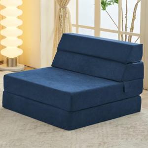jela Foldable Sofa Bed Soft Foam Convertible Sleeper Chair Luxury Miss Fabric Fold Out Chair Bed Floor Couch with Back Support Floor Sofa for Living Room Bedroom (83"x33",Navy) (Standard)