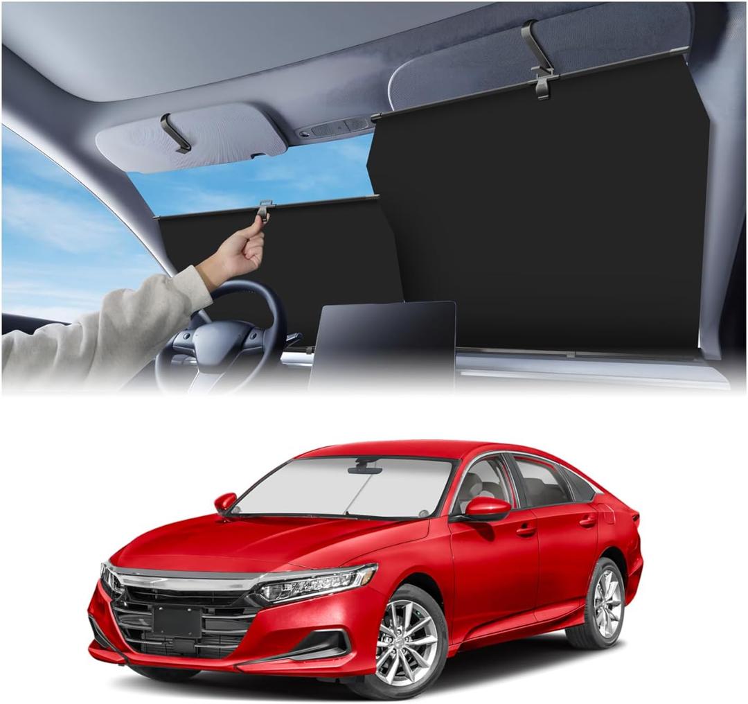 KUST Upgraded 2 Pack Retractable Automotive Sunshade Car Window Sunshades (Not fit for Truck), Adjustable Auto Thickened Sunshade, Car Accessories for All Season, Black and Silver, Blocks UV Rays