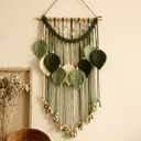 Artilady Macrame Wall Hanging -Handmade Sage Green Leaf Wall Tapestry,Boho Decorations for Bedroom Living Room Bathroom,Earthy Room Decor,Wedding Birthday for Women Girls (Dark Green Beige)