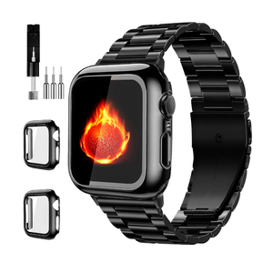 Compatible with Apple Watch Band 49mm 46mm 44mm 45mm 42mm 40mm 38mm 41mm, Stainless Steel iWatch Bands with 2 Pack Tempered Glass Screen Case for Series 10/9 Ultra 2 8/7/6/5/4/3/2/1/SE for Men