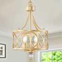 4-Light Gold Chandelier,11.2in Farmhouse Lantern Pendant Light Fixture,Adjustable Hanging Ceiling Lighting with E12 Socket,for Kitchen Island,Bedroom,Entryway,Dining Room