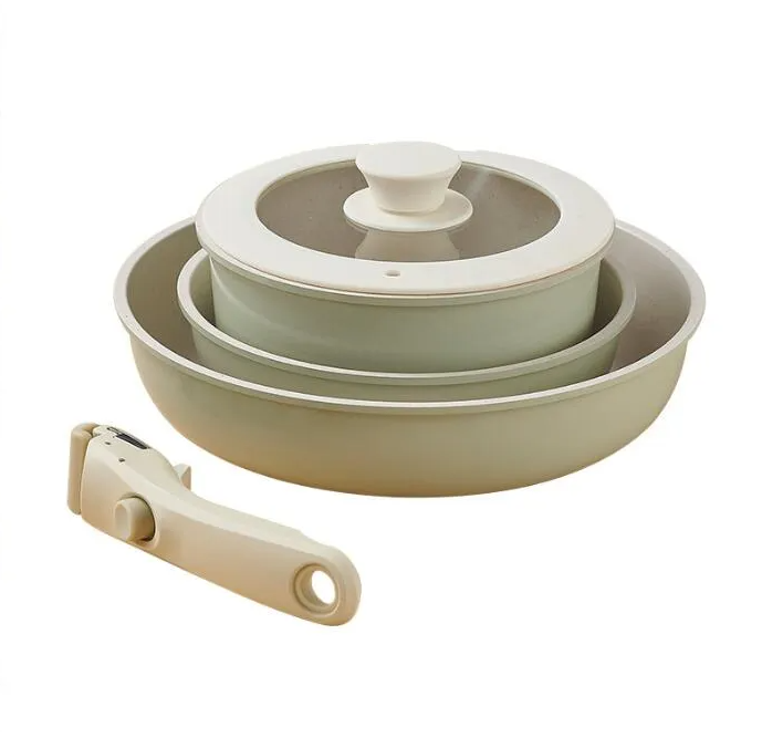 5 Pcs Pots and Pans Set Non Stick with Removable Handles,Ceramic Cookware Set Non Toxic,Induction Kitchen Cooking Sets,Nonstick RV Cookware,Dishwasher/Oven Safe,PFAS/PTFE/PFOA Free,Cream White
