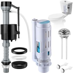 Saillong 1 Pack 2 Inch Universal Toilet Tank Replacement Kit, Include Dual Flush Valve with Push Button, Toilet Fill Valve, Bowl Gasket and Plastic Bolts, Tank Parts Replacement for 2-Piece