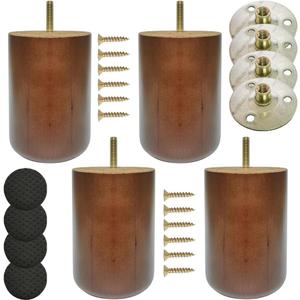 4.7 Inch Wooden Sofa Legs - Solid Wood Furniture Replacement for Cabinet, Desk, Bookcase - DIY Set of 4 With Mounting Plate & Screws