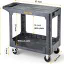 ELAFROS Heavy Duty Plastic Utility Cart Flat top 37 x 18.8 Inch - Work Cart Flat Shelves and 2 Swivel 2 Fixed Wheels Safely Holds up to 550 lbs - 2 Tier Service Cart Mail cart, Gray
