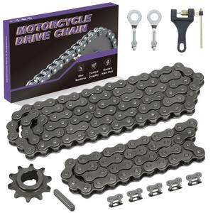420 Chain 90 Links + 42 Link Kit Replacement for Coleman CT200U BT200X CT200U-EX Baja Warrior Massimo TrailMaster Axis MB200 Predator 212 196cc 200cc 6.5hp Parts W/Front Mini Bike Sprocket 10T (Black)