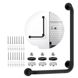 Black Angled Grab Bar 16x24 Inch, L-Shaped Grab Bars for Shower | Bathroom Grab Bar for Senior, Stainless Steel, Anti-Slip Knurled Grip, 1.25" Diameter, Wall Mounted Handicap Bars for Toilet