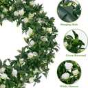 SHACOS Greenery Wreath 15" Artificial Front Door Wreaths Green Wreath with White Flowers for Home Wall Window Farmhouse Decoration 100% Plastic Indoor Outdoor