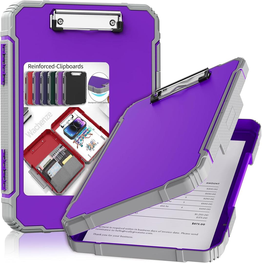 Thicker Clipboard with Storage, Internal Pen Pouch Included, A4 / Letter Size, Toughest Construction Clipboard with Waterproof, Heavy Duty Clip Boards 8.5x11 with High Capacity for Office (Dark Purple)