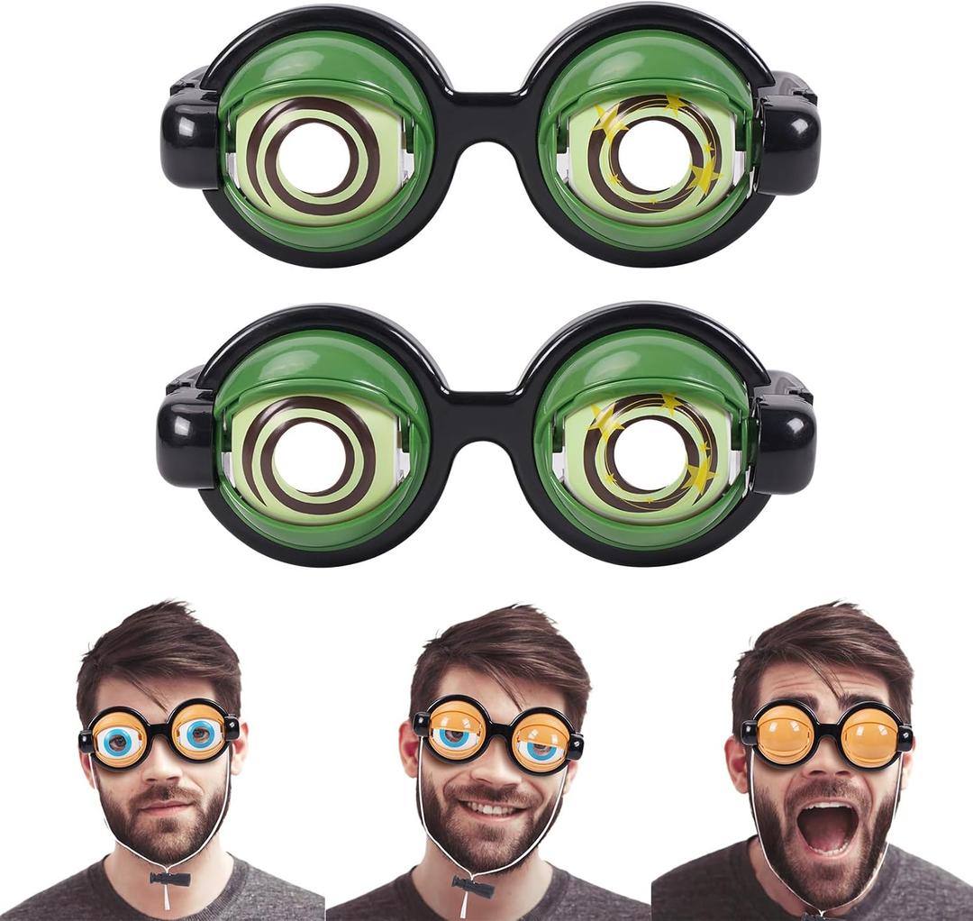 2PCS Funny Glasses for Adults Crazy Eye Glass Googly Eye Glasses Adult Size Silly Sunglass With Blinking Eyeball On Them Novelty Eyeglasses for Kids Hilarious Gag Gifts Prank Stuff Goofy Glasses Toys