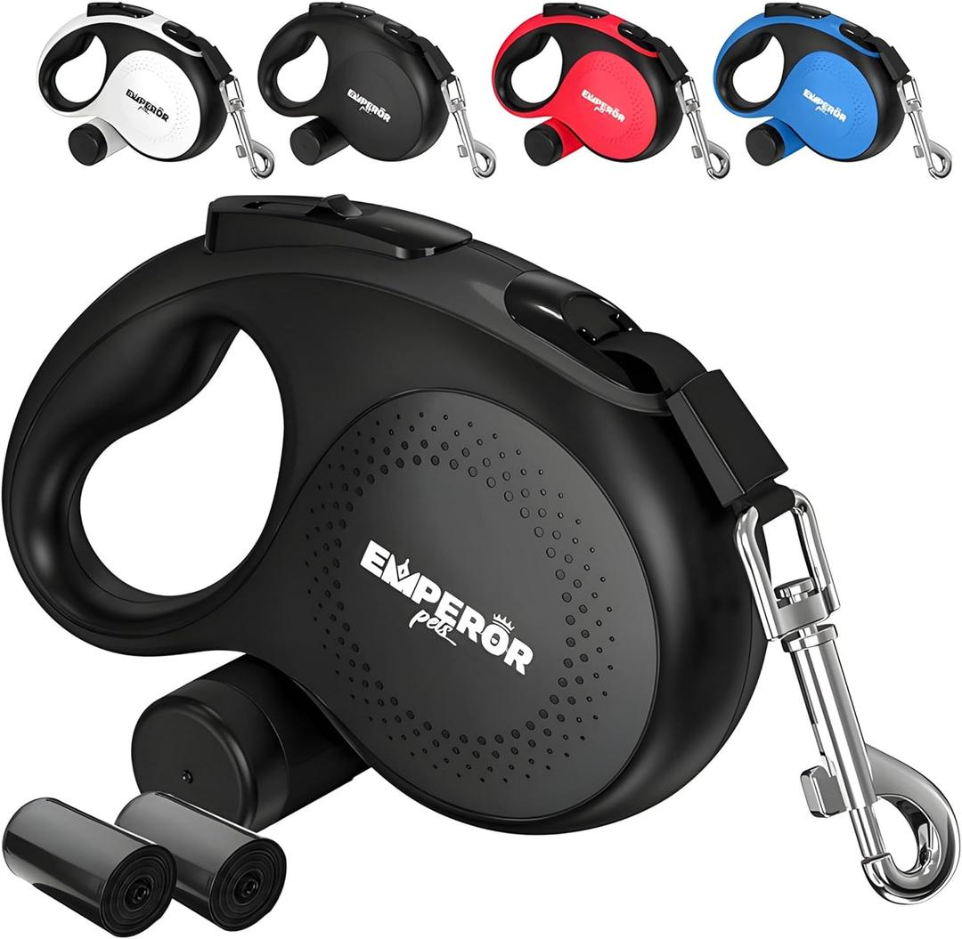 Emperor Pets 26 ft Retractable Dog Leash Black - Heavy Duty Retractable Pet Leash with Anti-Slip Grip for Medium to Large Dogs up to 110 lbs -Aura BB26