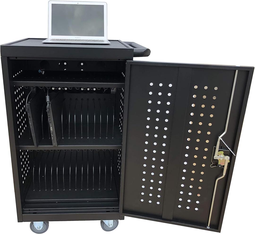30-Bay Mobile School Charging Cart Station for Chromebook, Tablet and Laptop Computer with Power Strip Included, Assembly Required 1001 Black
