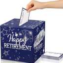Funrous 51 Pcs Retirement Card Box Happy Retirement Party Decorations Well Wishes and Advice Card for Women Men Going Away Party Favors(Blue and Silver)