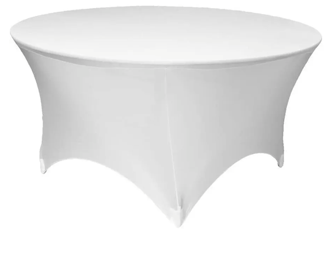 Lann's Linens Premium 5' (60-inch) Round Spandex Tablecloth - Stretch Fitted Table Cover - White