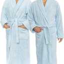 Classic Turkish Towels CTT Premium 100% Turkish Cotton Terry Cloth Bath Robe for Women & Men, Soft & Plush Long Unisex Robe (Medium, Ice Blue)