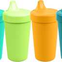 Re-Play Sippy Cups for Toddlers - 10 Oz. Reusable Spill Proof Cups for Kids, Dishwasher/Microwave Safe - Made in USA - Set of 4-3.13" x 6.25" - Aqua Asst.