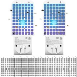 Fly Trap Indoor(2 Device + 10 Glue Cards), Fruit Fly Traps for Indoors, Plug-in Flying Insect Trap for Gnats, Mosquito, Moths, Flies for House, 2 Pack (White)