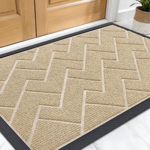 OLANLY Front Door Mat Indoor Outdoor Entrance, Waterproof All-Season, All-Weather Welcome Doormat, Sturdy Natural Rubber, Low Profile, Easy Clean Patio Porch Entryway Outside Floor Mat, 47x32, Beige