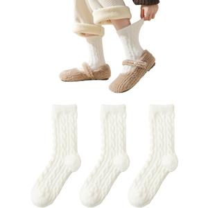 Marchare Fuzzy Socks For Women Crew Cozy Socks Fluffy Slipper Socks Warm Sleeping Sock (White)