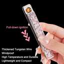 Electric Lighter, Windproof Flameless Bling Lighters - Type-C Rechargeable, Pull-Out Ignition with Thickened Tungsten, Rhinestone Decorative Design, Gift for Women & Girls (Pink)