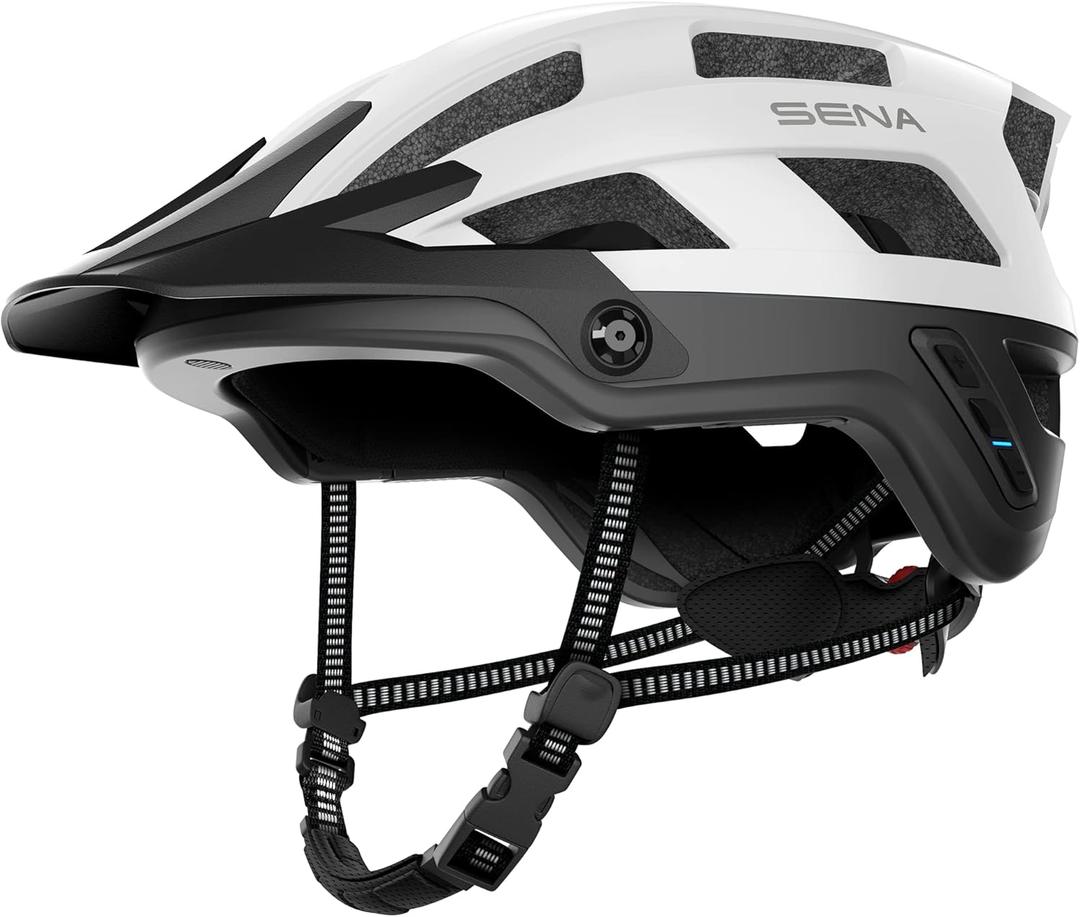 Sena M1 / M1 EVO Bluetooth and Mesh Intercom Smart Communications Mountain Bike Helmets (Large, Matte White)