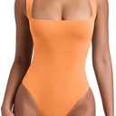 REORIA Butsmooth® Women’s Sexy Sleeveless Square Neck Double Lined Basic Bodysuit Tank Tops Size XS