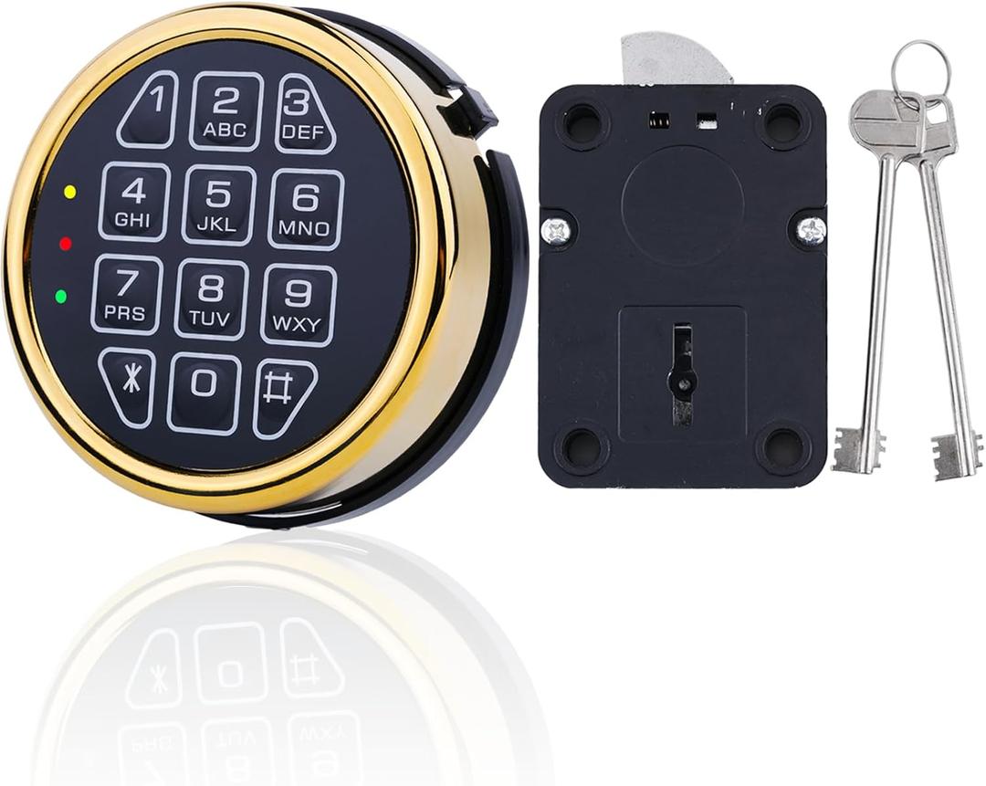 Gun Safe Lock Replacement with Right Swing Bolt Lock & 2 Emerency Keys, Digital Electronic Gold Keypad Lock for High Security Safe Box and Security Cabinet (Right Swing Bolt)