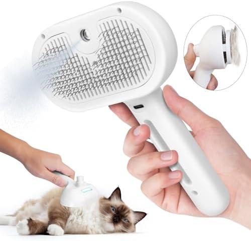 Cat Steam Brush, 3 In 1 Steamy Pet Brush with Release Button and Tank, Anti-Static Cat Comb for Effective Hair Removal, Rechargeable Steam Dog Comb for Furry Pet