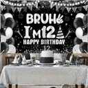 12th Birthday Party Decorations Backdrop for Boys Black Silver Bruh I'm 12 Banner Funny Teenage Bday Banner Teen Boy 12th Birthday Decor 5.9x3.6ft Happy 12 Years Old Birthday Party Supplies