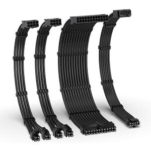 EZDIYFAB 12VHPWR PSU Cable Extension Kit for RTX 50/40 Series,16AWG PCIE 5.0 Power Supply Cable Extension 1x 24 Pin ATX /2X 8Pin (4+4) EPS / 1x12+4 Pin GPU,Sleeve Cable 300MM with CombsBlack