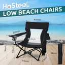 HaSteeL Folding Beach Chair Set of 2, Foldable Black Camping Chairs for Outside, Low Beach Chair Portable for Adults Fishing, Picnic, Outdoor BBQ, Travel, Sports, Cup Holder & Storage Bag, 28 X 6 Inches , Oversized