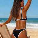 Sexy Bikini Sets for Women Two Piece Color Block Bathing Suit Women's High Leg Thong Swimsuits (Blue, S)