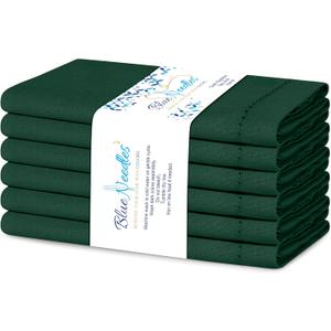 Blue Needles Set of 12 Hemstitch Linen Napkins 100% Cotton Forest Green Cloth Dinner Napkins 18x18 inches, Soft, Reusable, Absorbent, Washable, Ideal for Spring Summer Easter Parties & Everyday Use