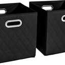 JIAessentials 11 inch Black Foldable Diamond Patterned Faux Leather Storage Cube Bins Set of Two with Handles for living room, bedroom and office storage
