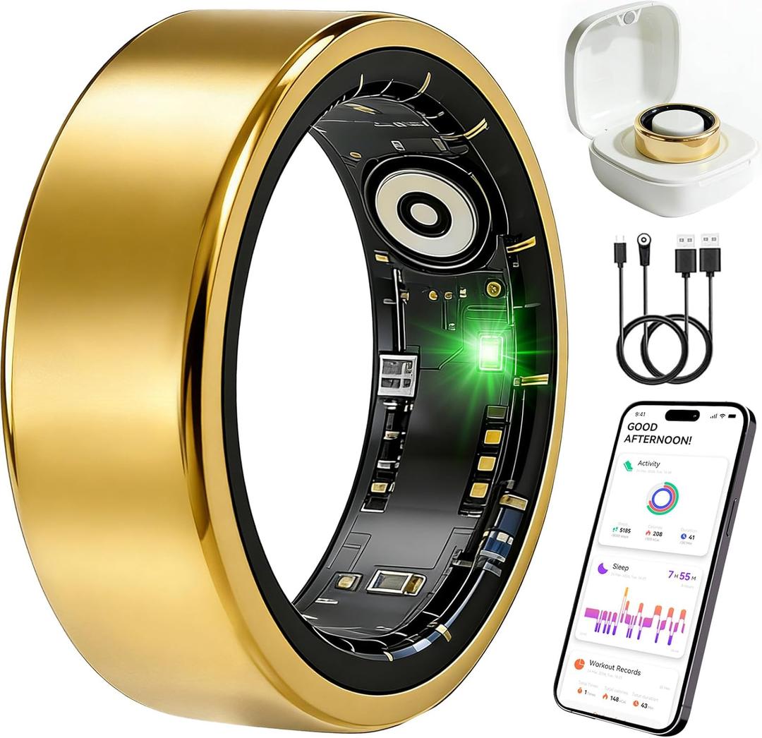 Smart Ring Fitness Tracker for Women and Men, Heart Rate Monitor, Sleep and Stress Monitoring, Menstrual Cycle Tracking, Step Counter, IP68 Waterproof, No Subscription, Compatible with iOS and Android