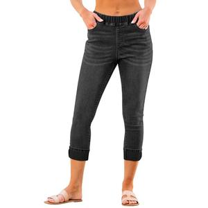 Black Capris for Women - High Waisted Skinny Jeans Jeggings - Stretch Color Washed - Size M