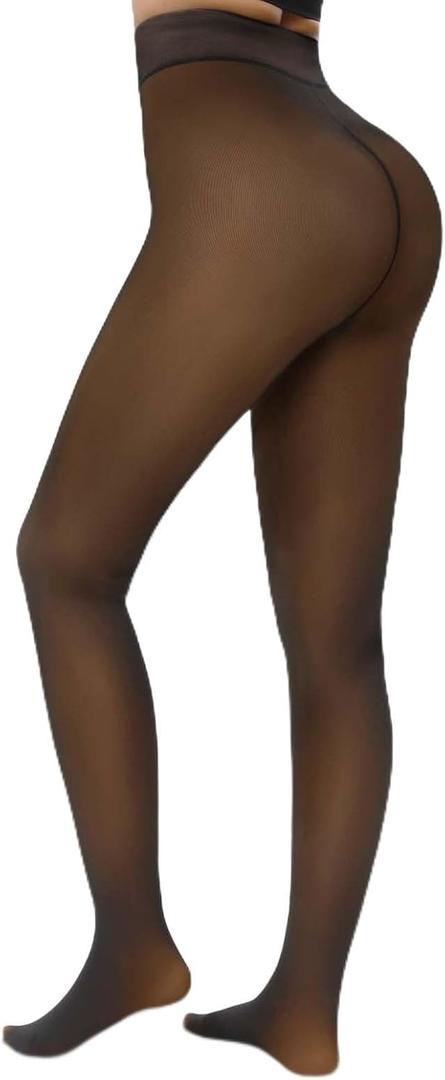HONGTEYA Fleece Lined Tights Women Winter Thermal Leggings Pantyhose Fake Translucent Thick Warm Sheer Tights (Large, Honey)