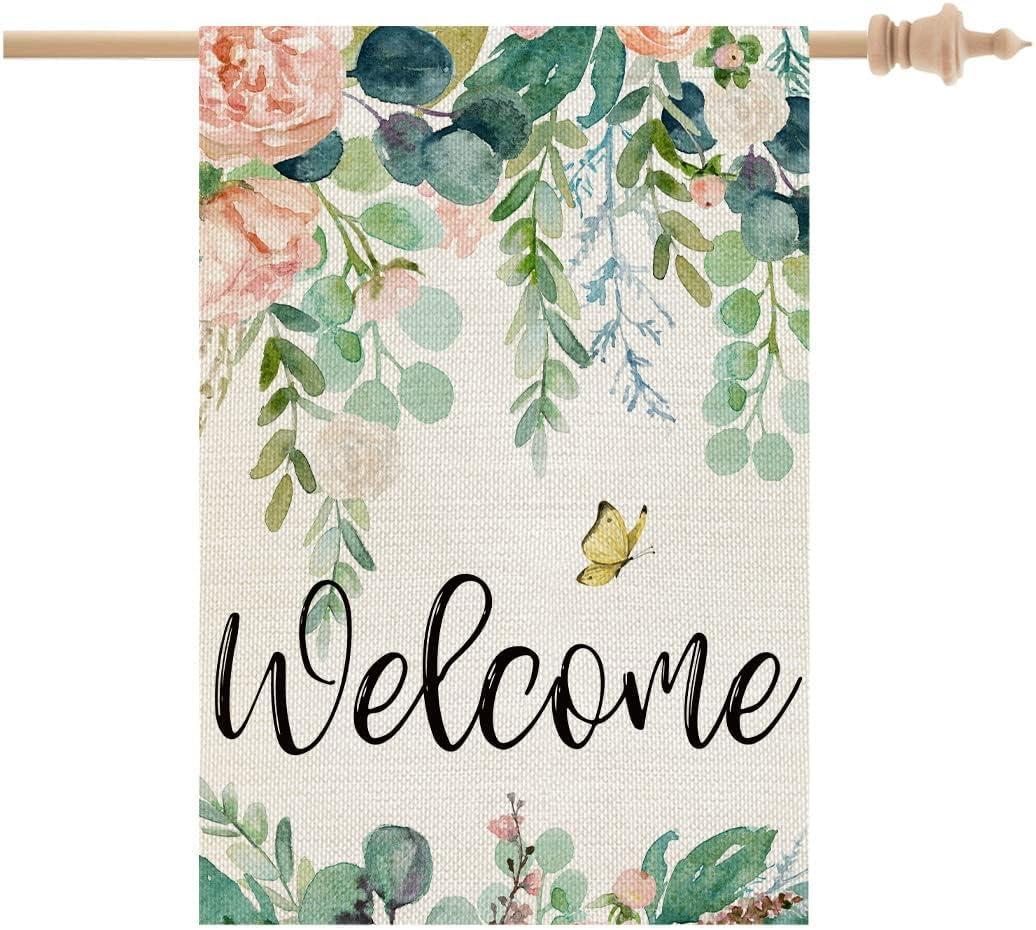 CROWNED BEAUTY Spring House Flag Floral 28x40 Inch Double Sided for Outside Welcome Burlap Large Yard Holiday Decoration CF747-40