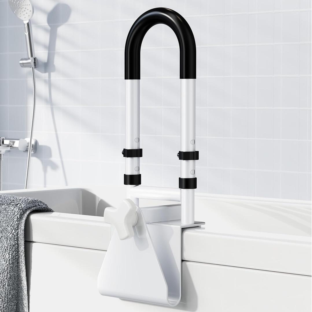 FSA/HSA Eligible Adjustable Bathtub Safety Rail: Shower Grab Bar Handle for Seniors, Elderly, and Disabled, 1418 Inch Height Range, Bathroom Safety Bars with Non-Slip Grip, Supports 300 lbs